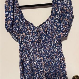 Elegant Floral Navy Midi Dress